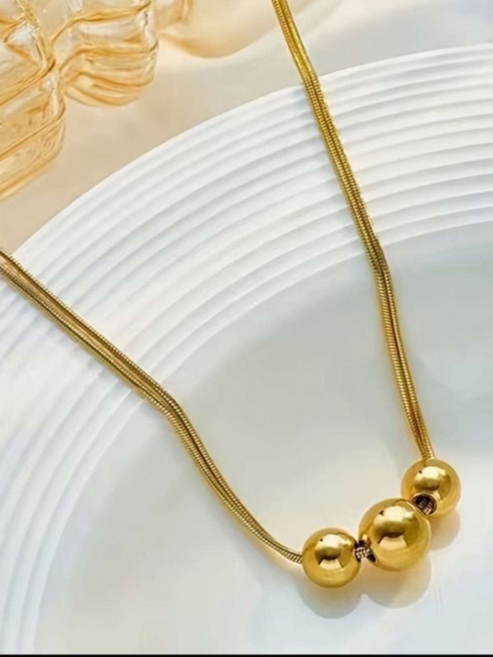 Stainless Steel Gold Ball Pendant Necklace - Picture 2 of 2